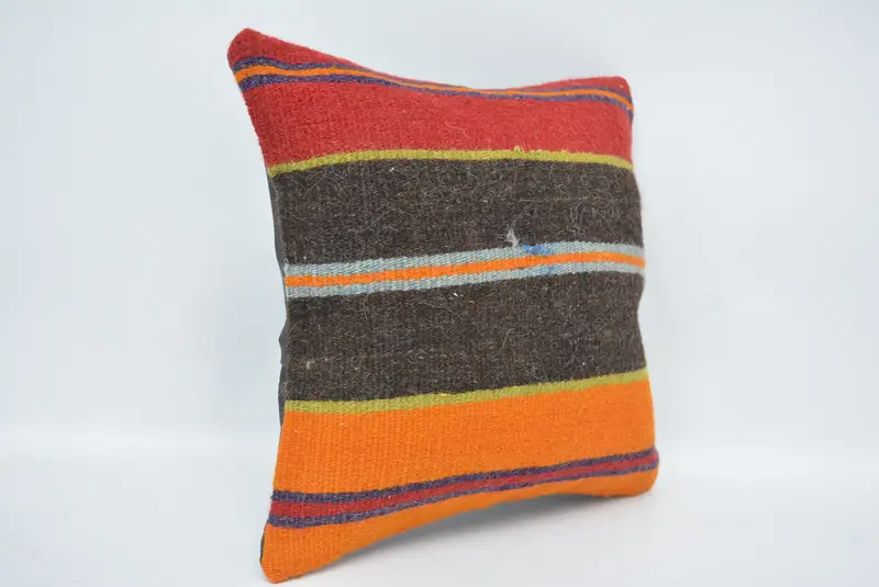 Brown & Red Embroidered Throw Pillow, 12x12 Inches, Handmade Geometric Cushion - 3