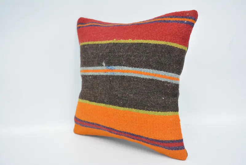 Brown & Red Embroidered Throw Pillow, 12x12 Inches, Handmade Geometric Cushion - 4