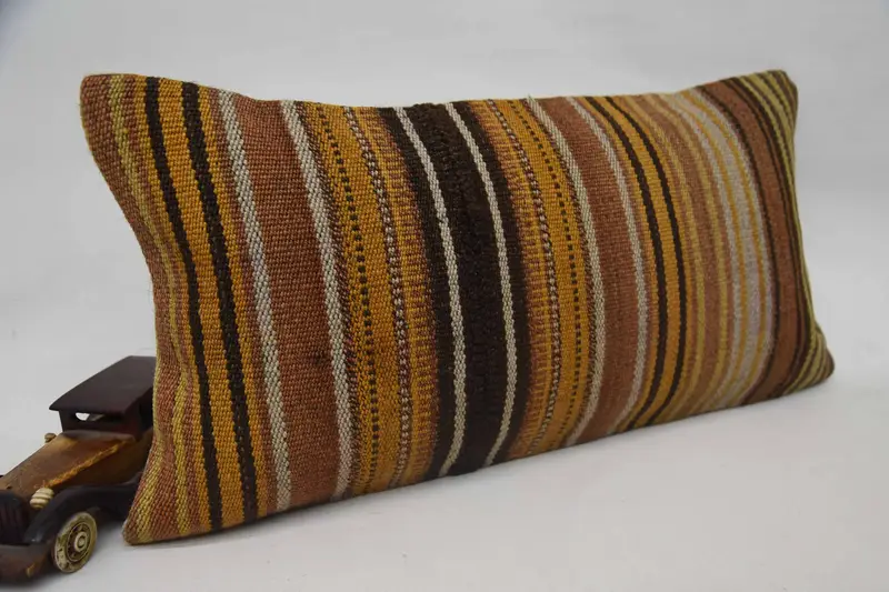 Handmade Kilim Cushion, Meditation Cushion Case, Ethnical Kilim Rug Pillow, 12x24 Orange Cushion Case, Vintage Pillow, Cushion Cover - 2