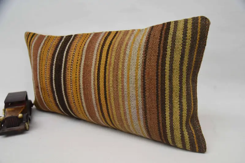 Handmade Kilim Cushion, Meditation Cushion Case, Ethnical Kilim Rug Pillow, 12x24 Orange Cushion Case, Vintage Pillow, Cushion Cover - 3