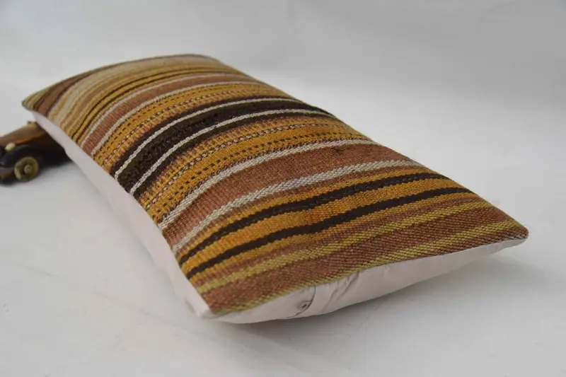 Handmade Kilim Cushion, Meditation Cushion Case, Ethnical Kilim Rug Pillow, 12x24 Orange Cushion Case, Vintage Pillow, Cushion Cover - 6