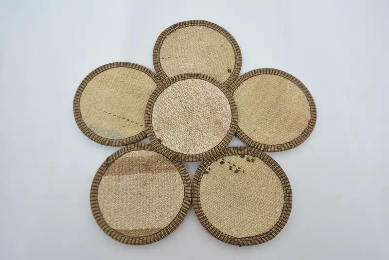 Posavasos redondo bohemio beige, posavasos de alfombra turca antideslizante