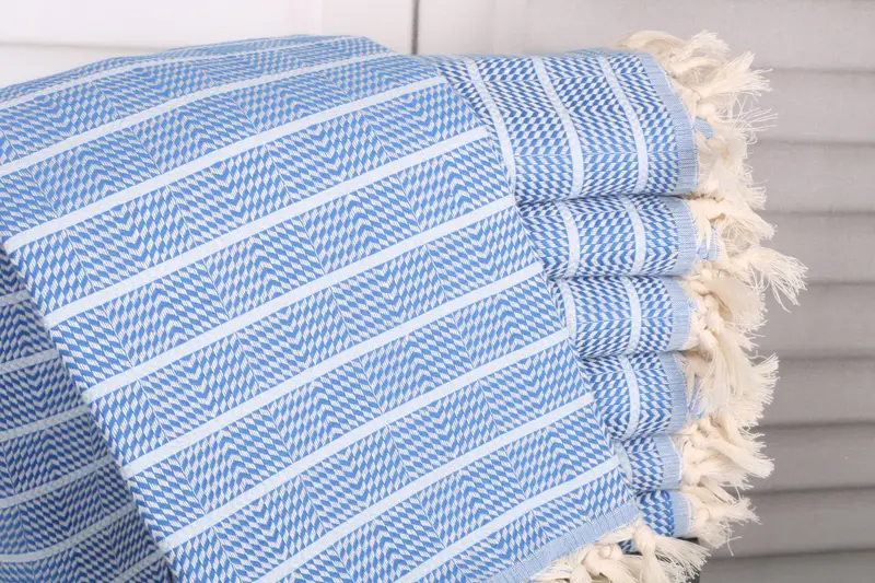 Beach Towel Handmade Gift Sax Blue-Baby Blue Cotton Towel, 40x71 Inches