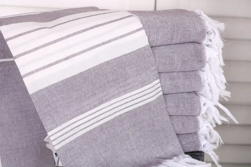 Beach Towel Monogrammed Dark Purple Cotton Stripes, 36x67 Inches