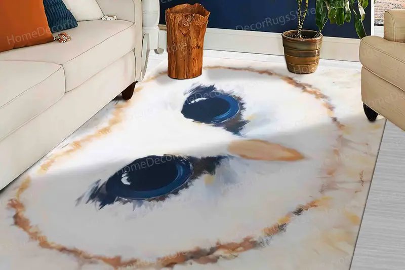 Modern Abstract Owl Printed Rug: Elegant Owl Lover Gift