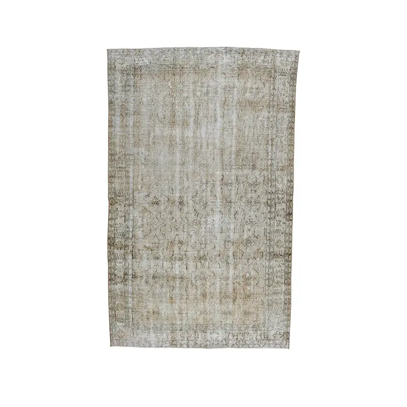 6.4x10.7 ft Vintage Türk Halısı, Büyük Halı, Gri Kahverengi Puantiyeli Yün Halı - 1