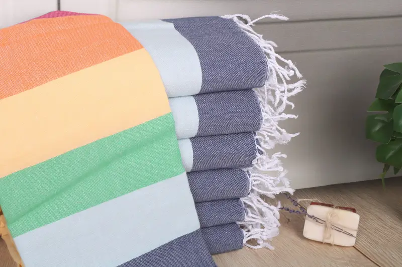 Personalized Orange-Green Cotton Beach Towel, 40x71 Inches