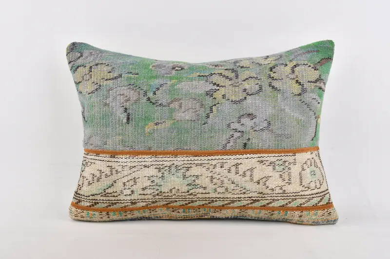 Kilim Pillow Cover, 20x28 Green Cushion, Vintage Kilim Throw Pillow, Gift Pillow, Pillow Sham, Designer Throw Pillow Sham, Bolster Throw Pillow - 1