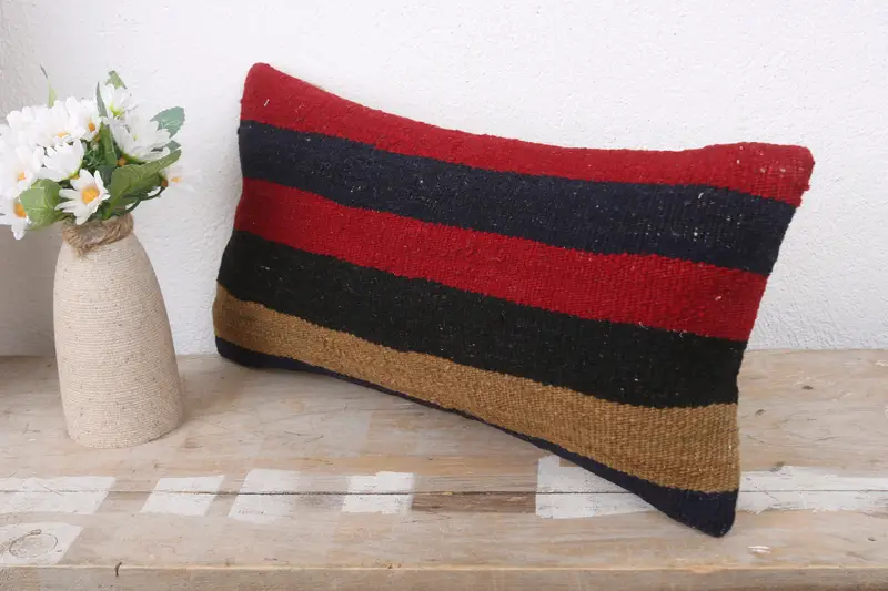 Gift Pillow, Vintage Kilim Pillow, Retro Cushion Case, Antique Pillows, Decorative Bolster Pillow Cover, 8x16 Blue Cushion Case, Pillow Sham - 4
