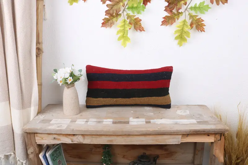 Gift Pillow, Vintage Kilim Pillow, Retro Cushion Case, Antique Pillows, Decorative Bolster Pillow Cover, 8x16 Blue Cushion Case, Pillow Sham - 1