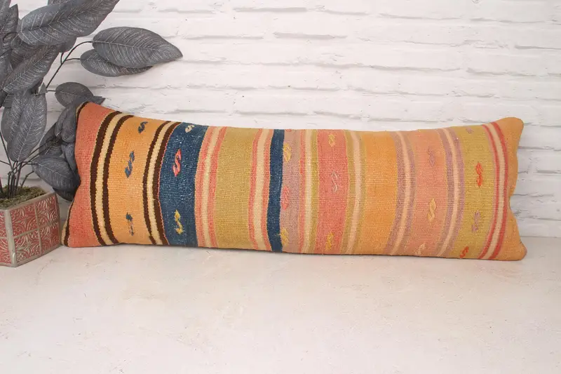 Cushion Cover, Kilim Cushion Sham, Vintage Pillow, Customized Cushion Case, Hippie Throw Cushion Case, 12x36 Blue Cushion Case, Throw Kilim Pillow - 1