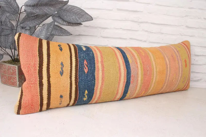 Cushion Cover, Kilim Cushion Sham, Vintage Pillow, Customized Cushion Case, Hippie Throw Cushion Case, 12x36 Blue Cushion Case, Throw Kilim Pillow - 3