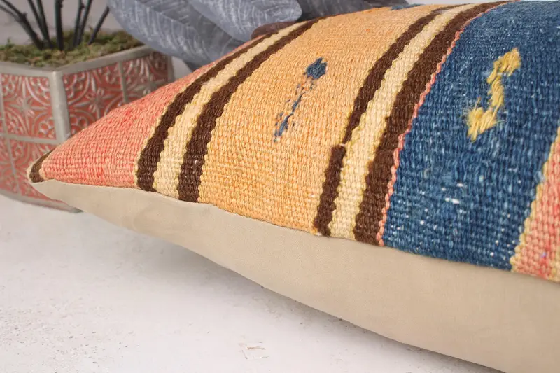 Cushion Cover, Kilim Cushion Sham, Vintage Pillow, Customized Cushion Case, Hippie Throw Cushion Case, 12x36 Blue Cushion Case, Throw Kilim Pillow - 6