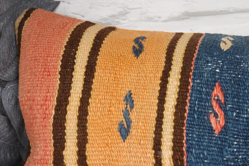 Cushion Cover, Kilim Cushion Sham, Vintage Pillow, Customized Cushion Case, Hippie Throw Cushion Case, 12x36 Blue Cushion Case, Throw Kilim Pillow - 2