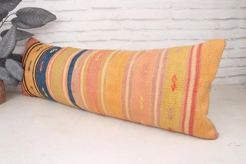 Cushion Cover, Kilim Cushion Sham, Vintage Pillow, Customized Cushion Case, Hippie Throw Cushion Case, 12x36 Blue Cushion Case, Throw Kilim Pillow - 4