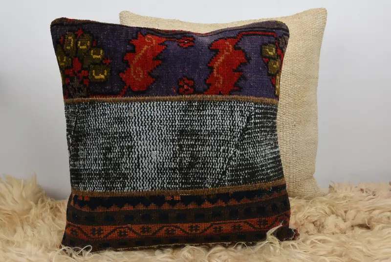 Turkish Pillow, 18x18 Blue Pillow Case, Floor Pillow Sham, Vintage Pillow, Throw Kilim Pillow, Pillow Cover, Sofa Bolster Pillow Case - 6