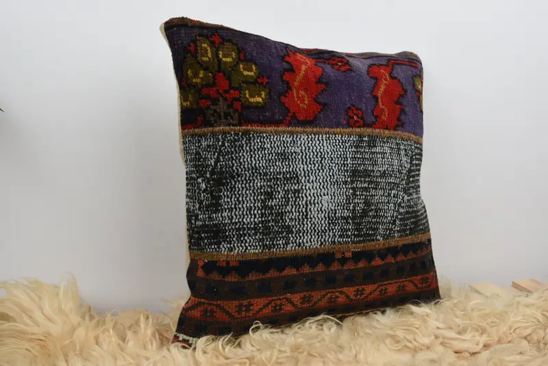 Turkish Pillow, 18x18 Blue Pillow Case, Floor Pillow Sham, Vintage Pillow, Throw Kilim Pillow, Pillow Cover, Sofa Bolster Pillow Case - 8
