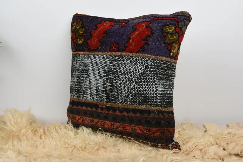 Turkish Pillow, 18x18 Blue Pillow Case, Floor Pillow Sham, Vintage Pillow, Throw Kilim Pillow, Pillow Cover, Sofa Bolster Pillow Case - 7