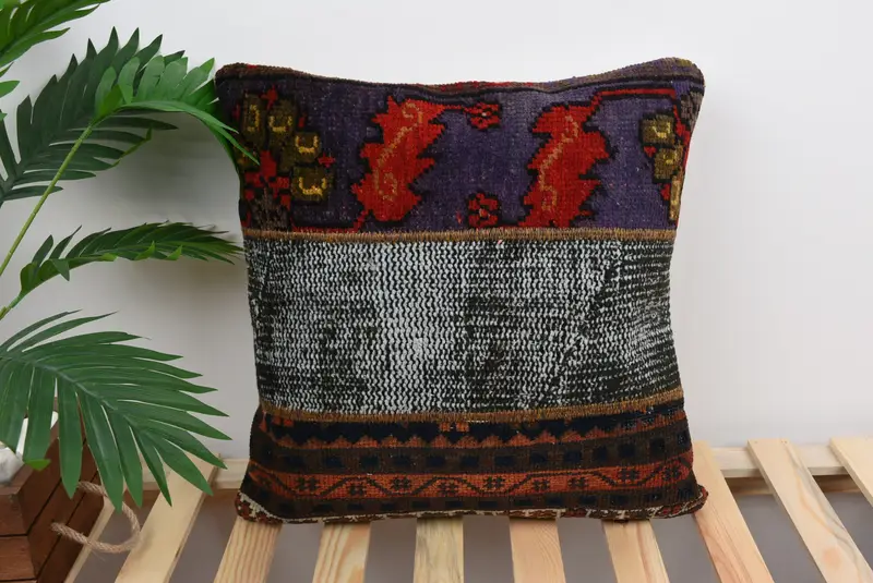 Turkish Pillow, 18x18 Blue Pillow Case, Floor Pillow Sham, Vintage Pillow, Throw Kilim Pillow, Pillow Cover, Sofa Bolster Pillow Case - 1
