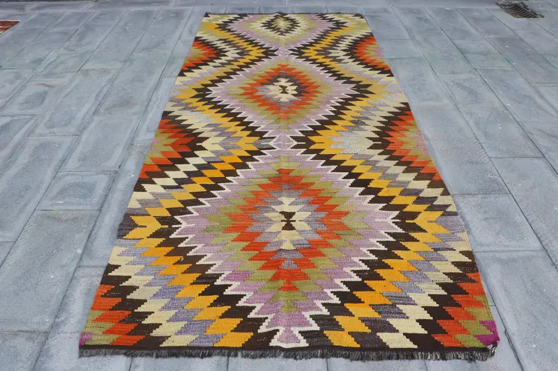 Canlı Sarı ve Yeşil Halı, 4,5x10,5 ft Patchwork
