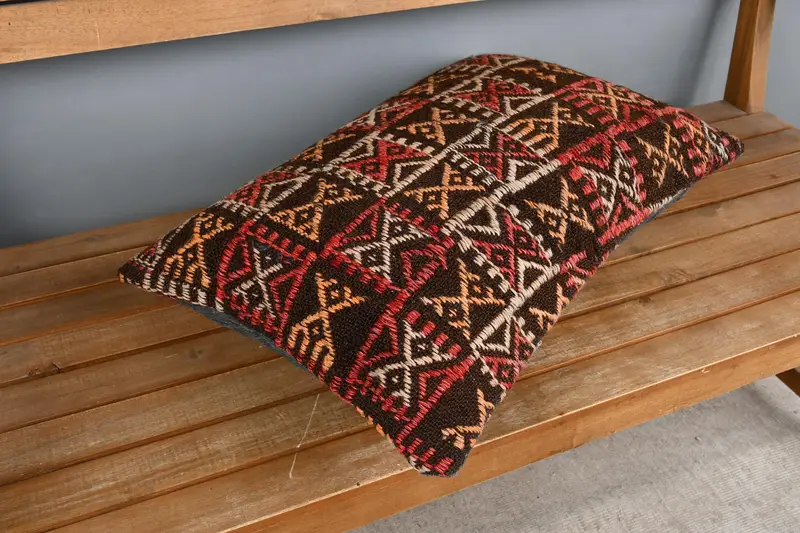 Pillow for Sofa, Armchair Pillow Cover, Cushion Case, Ethnical Kilim Rug Pillow, 16x24 Red Pillow, Turkish Pillow, Square Throw Cushion Cover - 2