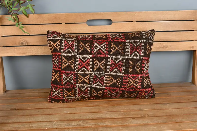 Pillow for Sofa, Armchair Pillow Cover, Cushion Case, Ethnical Kilim Rug Pillow, 16x24 Red Pillow, Turkish Pillow, Square Throw Cushion Cover - 6