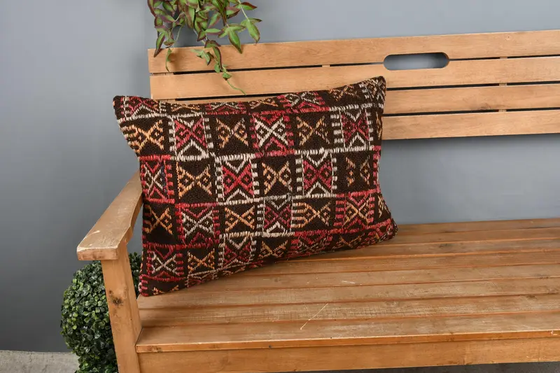 Pillow for Sofa, Armchair Pillow Cover, Cushion Case, Ethnical Kilim Rug Pillow, 16x24 Red Pillow, Turkish Pillow, Square Throw Cushion Cover - 1