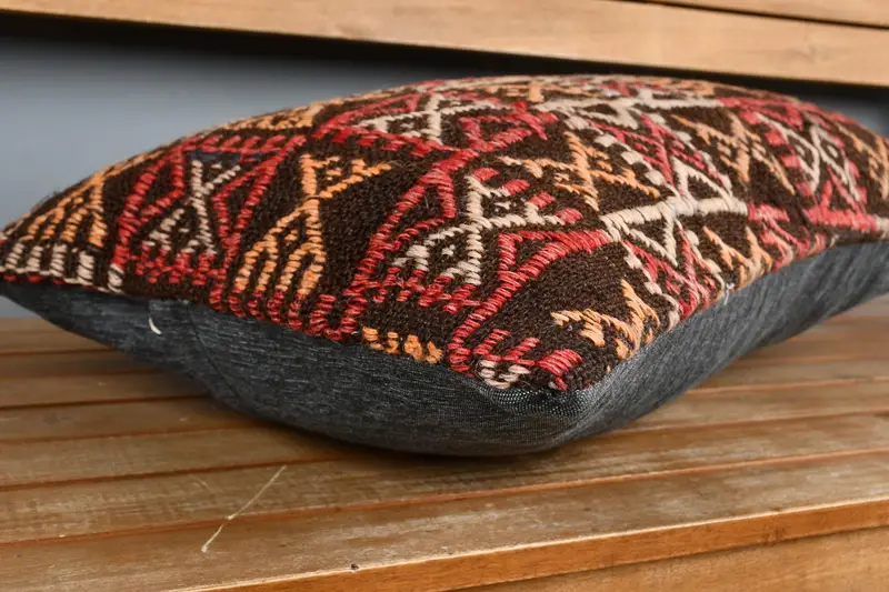 Pillow for Sofa, Armchair Pillow Cover, Cushion Case, Ethnical Kilim Rug Pillow, 16x24 Red Pillow, Turkish Pillow, Square Throw Cushion Cover - 3