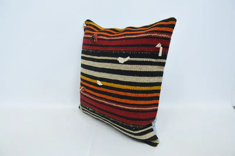 24x24 Orange Pillow, Accent Cushion Cover, Cushion Cover, Pillow for Sofa, Pattern Throw Cushion Cover, Vintage Kilim Pillow, Kilim Pillow Cover - 4