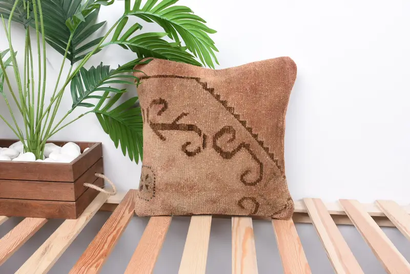 14x14 Beige Pillow Case, Cushion Case, Interior Designer Pillow, Sustainable Cushion Case, Throw Kilim Pillow, Home Decor Pillow - 1