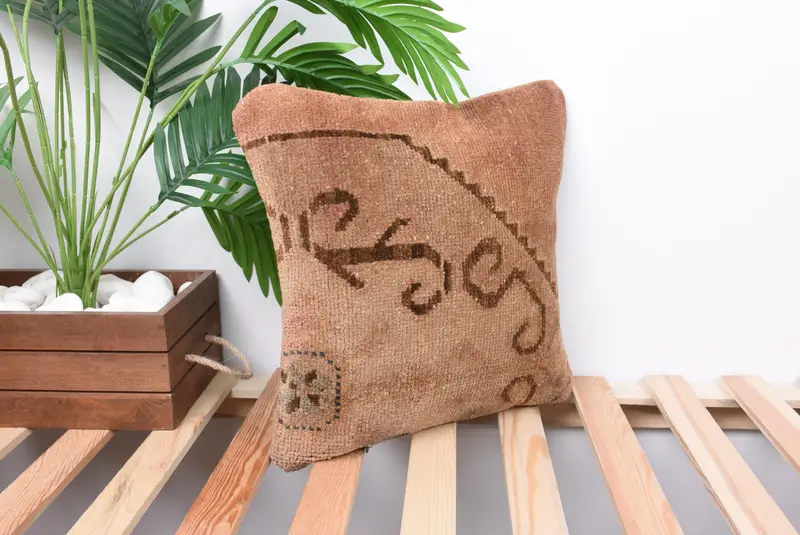 14x14 Beige Pillow Case, Cushion Case, Interior Designer Pillow, Sustainable Cushion Case, Throw Kilim Pillow, Home Decor Pillow - 4