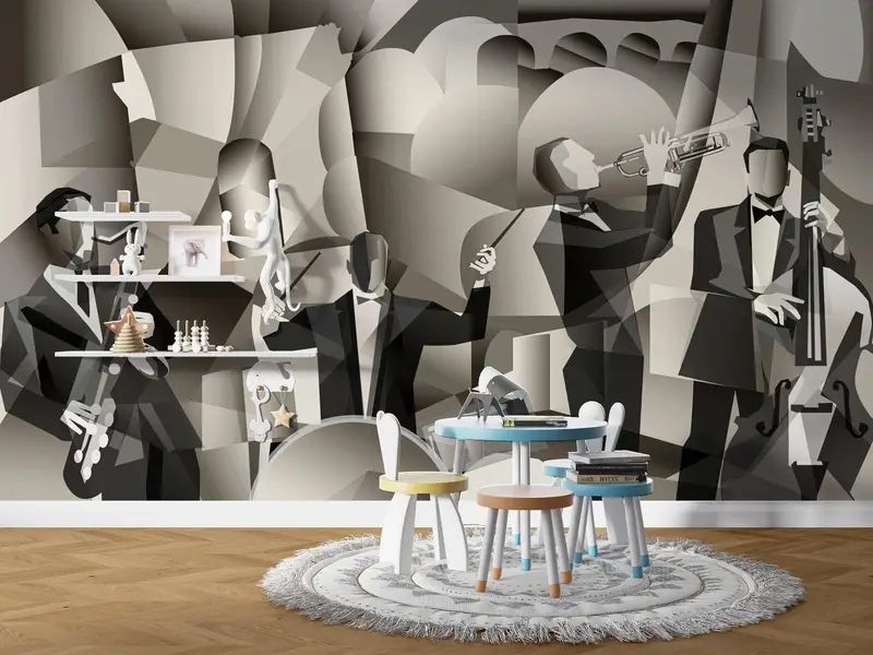 Paris Jazz Cafe, Paper Wall Art, Wall Paper Peel and Stick, Custom Wall Paper, Contemporary Mural, Jazz Wall Print, - 4