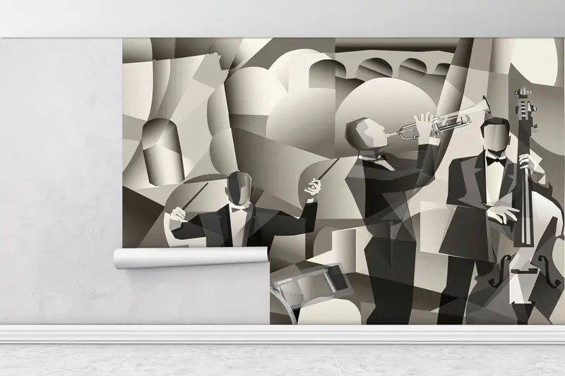 Paris Jazz Cafe, Paper Wall Art, Wall Paper Peel and Stick, Custom Wall Paper, Contemporary Mural, Jazz Wall Print, - 1