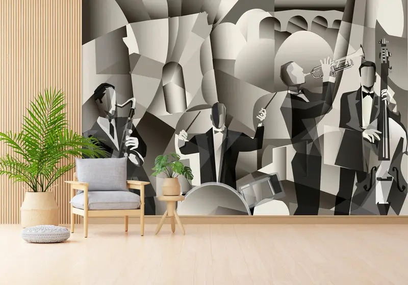 Paris Jazz Cafe, Paper Wall Art, Wall Paper Peel and Stick, Custom Wall Paper, Contemporary Mural, Jazz Wall Print, - 6