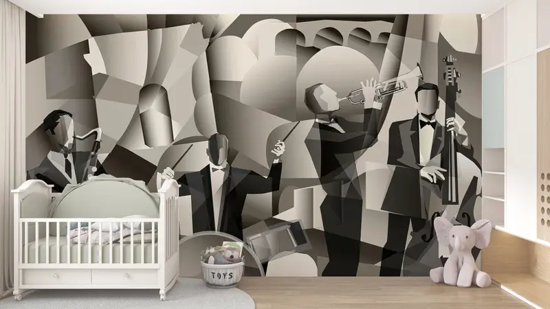 Paris Jazz Cafe, Paper Wall Art, Wall Paper Peel and Stick, Custom Wall Paper, Contemporary Mural, Jazz Wall Print, - 7