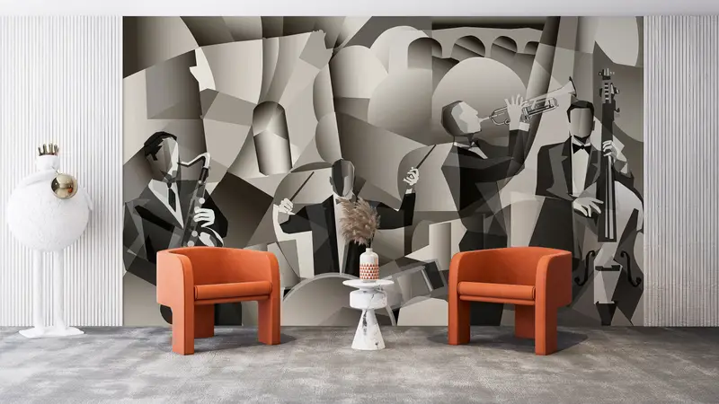 Paris Jazz Cafe, Paper Wall Art, Wall Paper Peel and Stick, Custom Wall Paper, Contemporary Mural, Jazz Wall Print, - 3