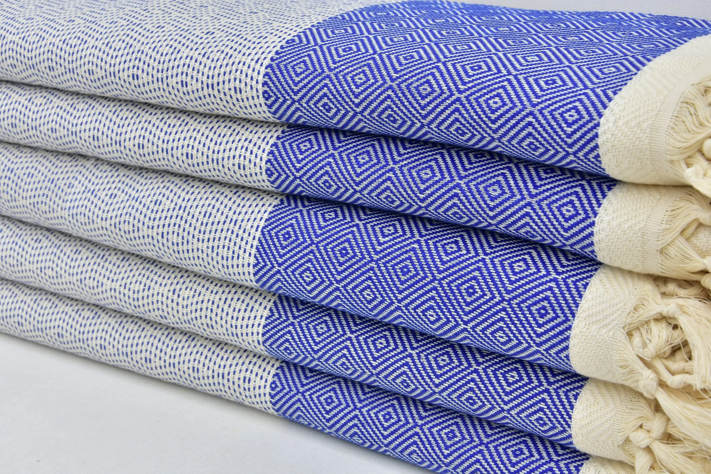 Sax Blue Blanket Stylish Turkish Cotton Geometric Blanket 79x95 - 1