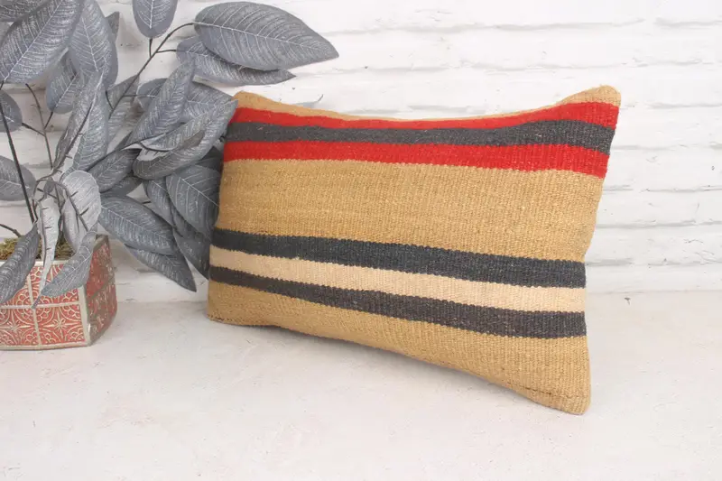 12x20 Beige Cushion Case, Cushion, Home Decor Pillow, Neutral Cushion, Bolster Cushion Case, Retro Cushion, Handmade Kilim Cushion, Pillow for Couch - 4