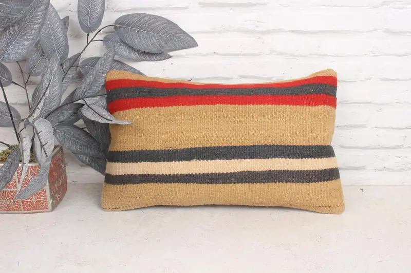 12x20 Beige Cushion Case, Cushion, Home Decor Pillow, Neutral Cushion, Bolster Cushion Case, Retro Cushion, Handmade Kilim Cushion, Pillow for Couch - 1