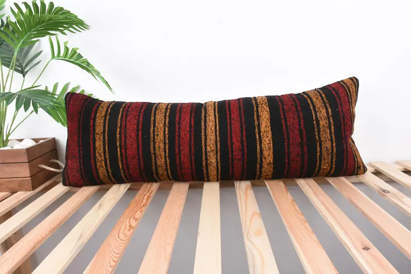 Ethnic Cushion Cover, Vintage Kilim Throw Pillow, Pillow Sham, Accent Throw Cushion, 12x36 Red Pillow Case, Boho Pillow Sham Cover, Turkish Pillow - 1