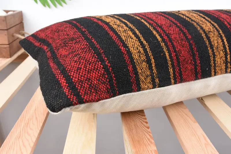 Ethnic Cushion Cover, Vintage Kilim Throw Pillow, Pillow Sham, Accent Throw Cushion, 12x36 Red Pillow Case, Boho Pillow Sham Cover, Turkish Pillow - 6