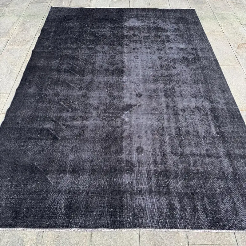Elegant Black Rug, 7x10 ft Bordered Design