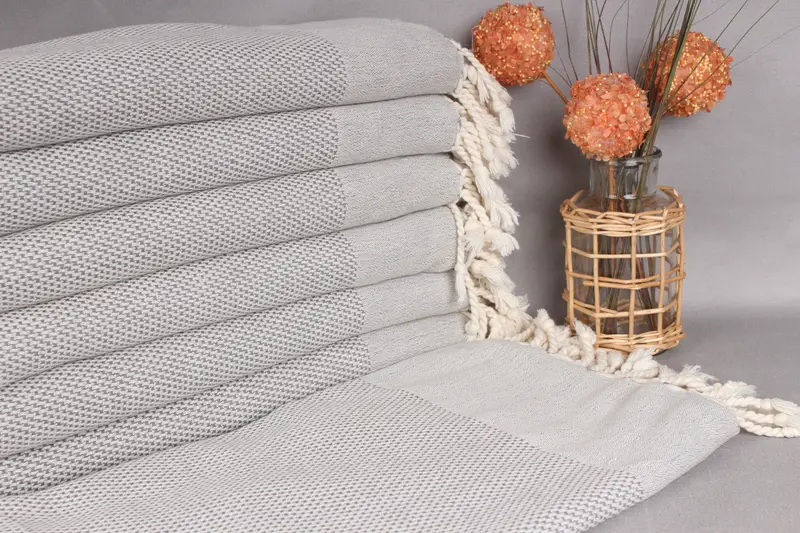 Personalized Turkish Towel Gray Geometric, Organic Cotton, 40x71 Inches