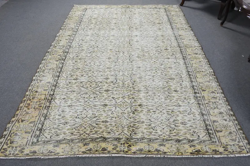 Alfombra de 5,7x8,7 pies, alfombra turca vintage, alfombra de lana Oushak blanca - 1