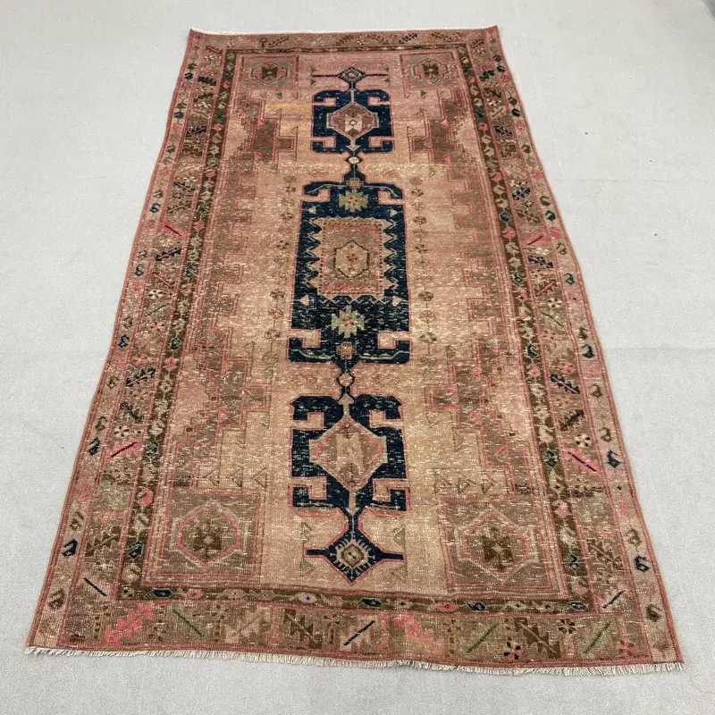 5.2x9.2 ft Vintage Türk Halısı, Büyük Halı, Kahverengi Mavi Oryantal Yün Halı - 1