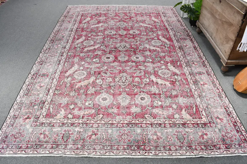 6.6x9.7 ft Rug, Oversize Vintage Rug, Red Ikat Rug - 1