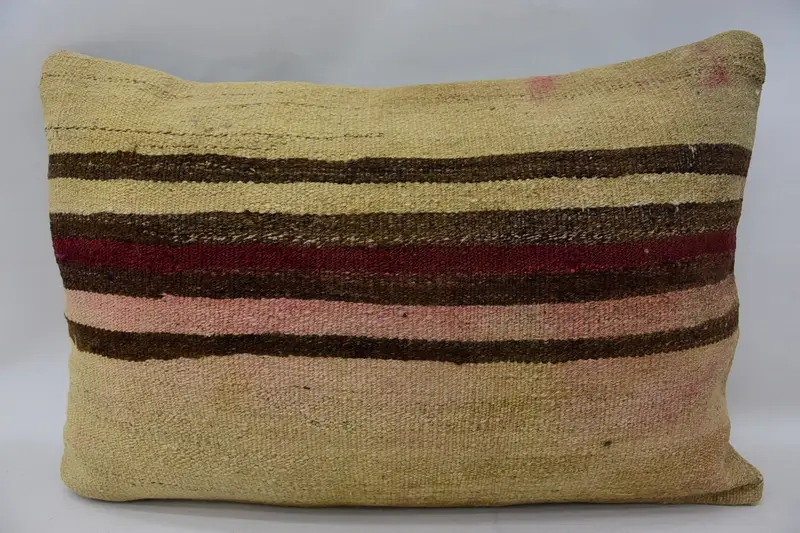 Pillow Cover, Couch Pillow, Antique Pillows, Vintage Kilim Throw Pillow, Nautical Throw Pillow, Handmade Kilim Cushion, 16x24 Beige Cushion Case - 1