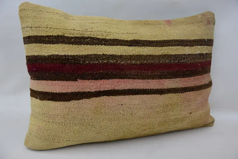 Pillow Cover, Couch Pillow, Antique Pillows, Vintage Kilim Throw Pillow, Nautical Throw Pillow, Handmade Kilim Cushion, 16x24 Beige Cushion Case - 2