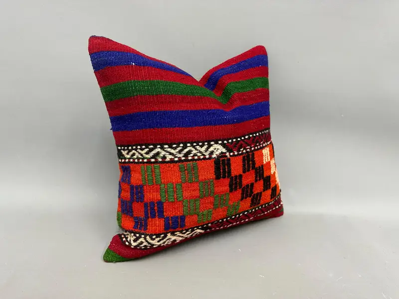 Cushion, 18x18 Blue Pillow, Decorative Throw Cushion, Aztec Pillow, Boho Pillow, Turkish Pillow, Vintage Kilim Pillow - 2