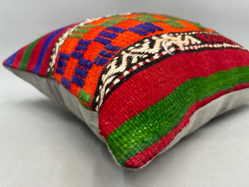 Cushion, 18x18 Blue Pillow, Decorative Throw Cushion, Aztec Pillow, Boho Pillow, Turkish Pillow, Vintage Kilim Pillow - 6